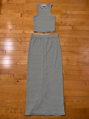 Primark Striped Black and White Tank Crop Top & Maxi Skirt Set